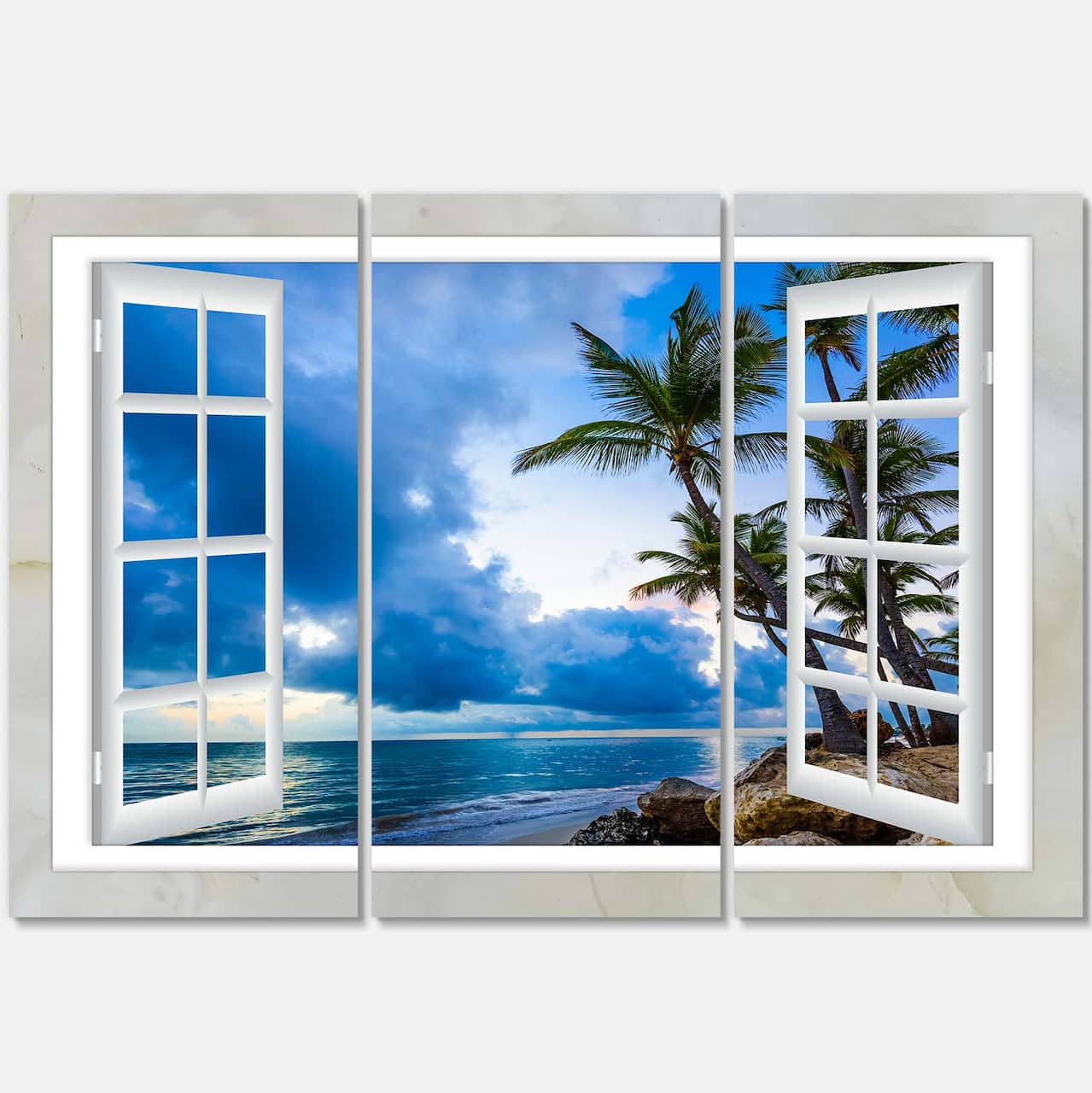 Designart - Window Open to Cloudy Blue Sky - Oversized Landscape Wall Art Print